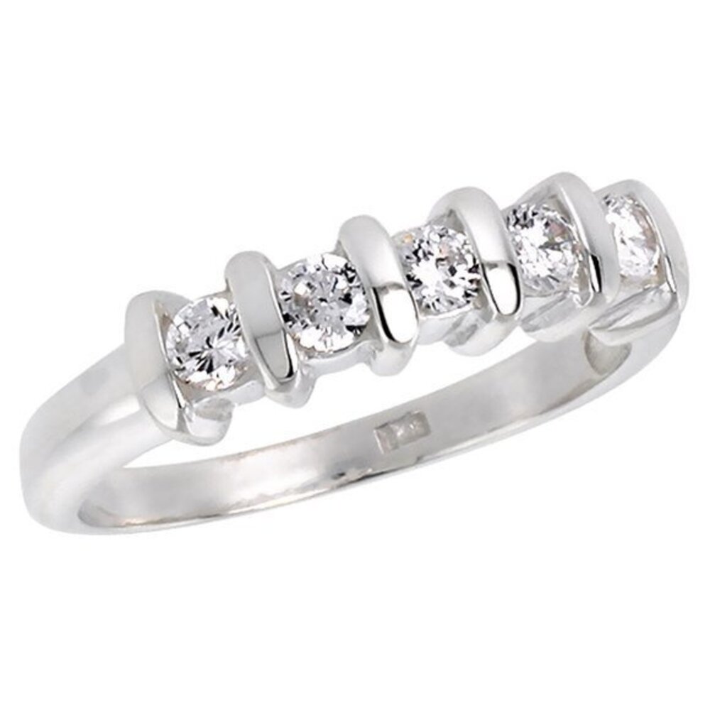 Sterling Silver CZ Wedding Band Sizes 6 7 8 9 10